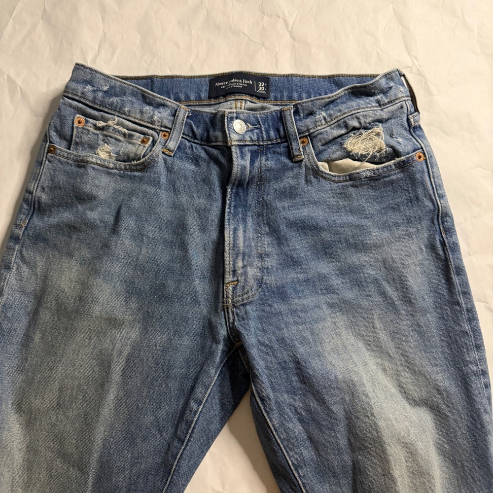 Abercrombie Fitch 90s Straight Jeans Mens 32W 30L Light Wash Distressed Boho